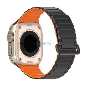 DUX DUCIS KJ pótszíj (egyedi méret, nagy, szilikon, izzadságálló, mágneses) FEKETE/NARANCSSÁRGA Apple Watch Series 5 44mm, Watch Series 4 44mm, Watch Series 3 42mm