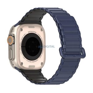 DUX DUCIS KJ pótszíj (egyedi méret, nagy, szilikon, izzadságálló, mágneses) FEKETE/SÖTÉTKÉK Apple Watch Series 5 44mm, Watch Series 4 44mm, Watch Series 3 42mm