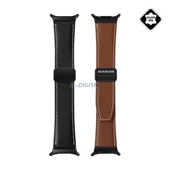 DUX DUCIS YA pótszíj (egyedi méret, valódi bőr, mágneses) FEKETE Samsung Galaxy Watch Ultra eSIM 47mm (SM-L705)