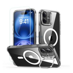   ESR CLASSIC HYBRID szilikon telefonvédő (ütésállóság, légpárnás sarok, kitámasztó, MagSafe + képernyővédő üveg) ÁTLÁTSZÓ Apple iPhone 16