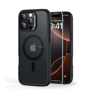 ESR HYBRID HALOLOCK szilikon telefonvédő (ütésállóság, légpárnás sarok, MagSafe + képernyővédő üveg) ÁTLÁTSZÓ/FEKETE Apple iPhone 16 Pro Max