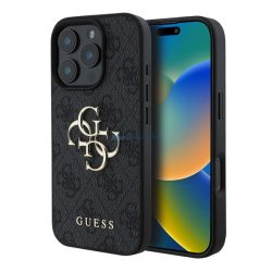   GUESS 4G BIG LOGO szilikon telefonvédő (ütésállóság, bőr hatású hátlap) FEKETE Apple iPhone 16 Pro