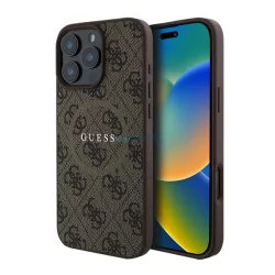   GUESS 4G RING CLASSIC LOGO szilikon telefonvédő (ütésállóság, textil hátlap, MagSafe) BARNA Apple iPhone 16 Pro Max