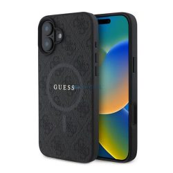   GUESS 4G RING CLASSIC LOGO szilikon telefonvédő (ütésállóság, textil hátlap, MagSafe) FEKETE Apple iPhone 16