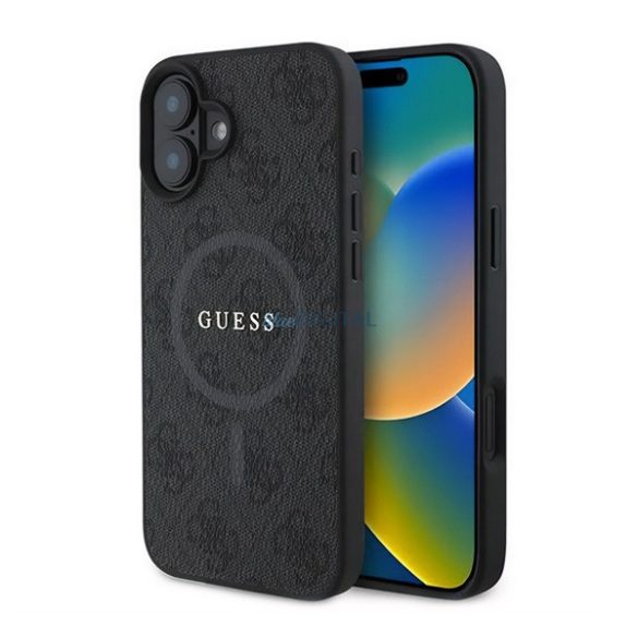 GUESS 4G RING CLASSIC LOGO szilikon telefonvédő (ütésállóság, textil hátlap, MagSafe) FEKETE Apple iPhone 16