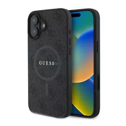   GUESS 4G RING CLASSIC LOGO szilikon telefonvédő (ütésállóság, textil hátlap, MagSafe) FEKETE Apple iPhone 16 Plus