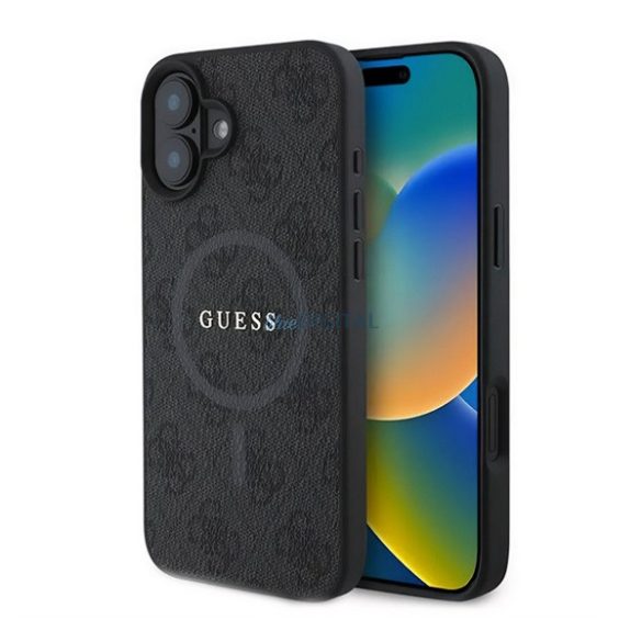 GUESS 4G RING CLASSIC LOGO szilikon telefonvédő (ütésállóság, textil hátlap, MagSafe) FEKETE Apple iPhone 16 Plus