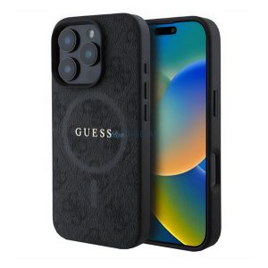 GUESS 4G RING CLASSIC LOGO szilikon telefonvédő (ütésállóság, textil hátlap, MagSafe) FEKETE Apple iPhone 16 Pro