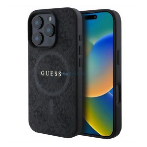 GUESS 4G RING CLASSIC LOGO szilikon telefonvédő (ütésállóság, textil hátlap, MagSafe) FEKETE Apple iPhone 16 Pro Max