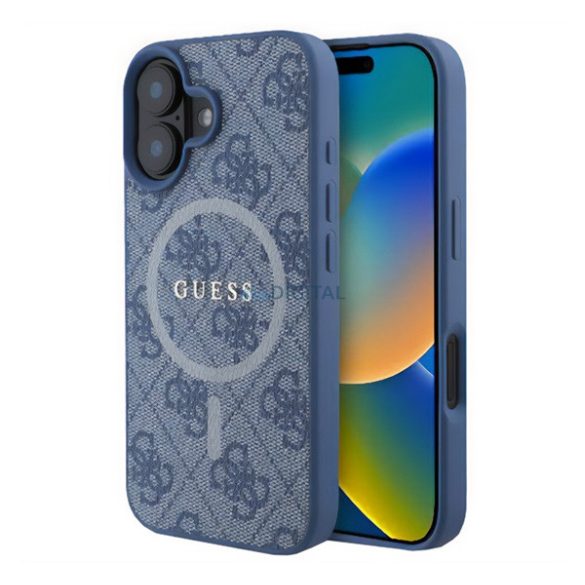 GUESS 4G RING CLASSIC LOGO szilikon telefonvédő (ütésállóság, textil hátlap, MagSafe) VILÁGOSKÉK Apple iPhone 16