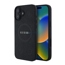   GUESS SAFFIANO PEONY CLASSIC LOGO szilikon telefonvédő (ütésállóság, bőr hatású hátlap, MagSafe) FEKETE Apple iPhone 16