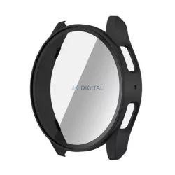   Műanyag keret (BUMPER, ütésállóság + kijelzővédő üveg) FEKETE Samsung Galaxy Watch 7 eSIM 44mm (SM-L315), Galaxy Watch 7 44mm (SM-L310)