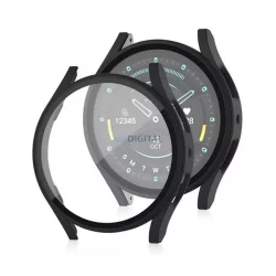   Műanyag keret (BUMPER, ütésállóság + kijelzővédő üveg) FEKETE Samsung Galaxy Watch 7 eSIM 40mm (SM-L305), Galaxy Watch 7 40mm (SM-L300)