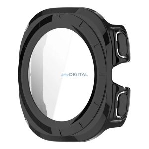 Műanyag keret (BUMPER, ütésállóság + kijelzővédő üveg) FEKETE Samsung Galaxy Watch Ultra eSIM 47mm (SM-L705)