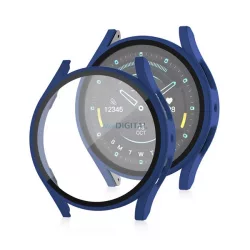   Műanyag keret (BUMPER, ütésállóság + kijelzővédő üveg) SÖTÉTKÉK Samsung Galaxy Watch 7 eSIM 40mm (SM-L305), Galaxy Watch 7 40mm (SM-L300)