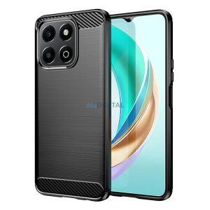 Szilikon telefonvédő (ütésállóság, légpárnás sarok, szálcsiszolt, karbon minta) FEKETE Honor X6b