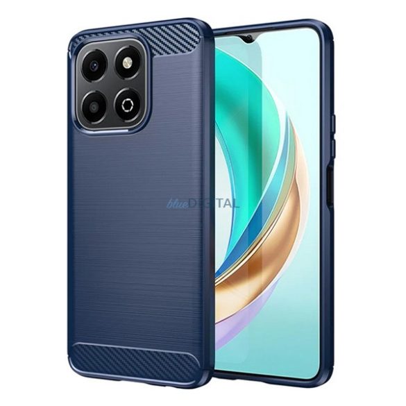 Szilikon telefonvédő (ütésállóság, légpárnás sarok, szálcsiszolt, karbon minta) SÖTÉTKÉK Honor X6b