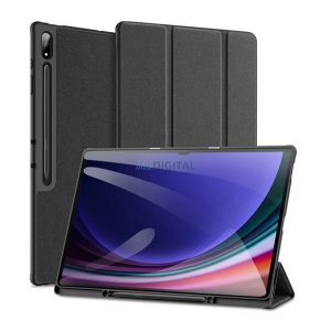 DUX DUCIS DOMO tok álló, bőr hatású (aktív FLIP, oldalra nyíló, TRIFOLD, asztali tartó, ceruza tartó) FEKETE Samsung Galaxy Tab S10 Ultra LTE (SM-X926B), Galaxy Tab S10 Ultra WIFI (SM-X920)