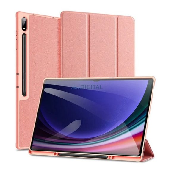 DUX DUCIS DOMO tok álló, bőr hatású (aktív FLIP, oldalra nyíló, TRIFOLD, asztali tartó, ceruza tartó) RÓZSASZÍN Samsung Galaxy Tab S10 Ultra LTE (SM-X926B), Galaxy Tab S10 Ultra WIFI (SM-X