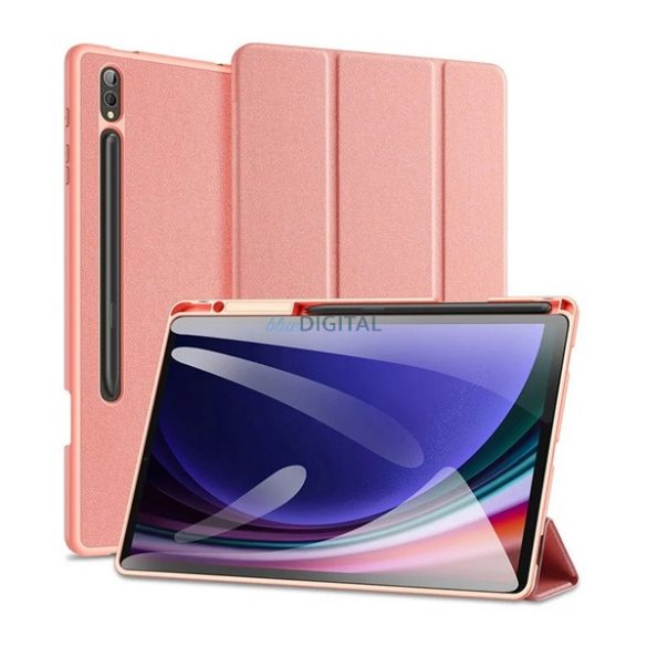 DUX DUCIS DOMO tok álló, bőr hatású (aktív FLIP, oldalra nyíló, TRIFOLD, asztali tartó, ceruza tartó) RÓZSASZÍN Samsung Galaxy Tab S10 Plus LTE (SM-X826B), Galaxy Tab S10 Plus WIFI (SM-X82