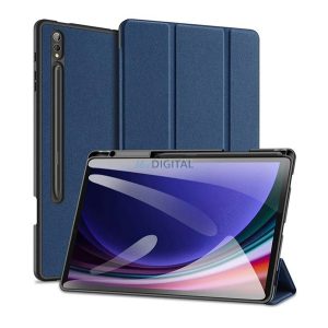 DUX DUCIS DOMO tok álló, bőr hatású (aktív FLIP, oldalra nyíló, TRIFOLD, asztali tartó, ceruza tartó) SÖTÉTKÉK Samsung Galaxy Tab S10 Plus LTE (SM-X826B), Galaxy Tab S10 Plus WIFI (SM-X82