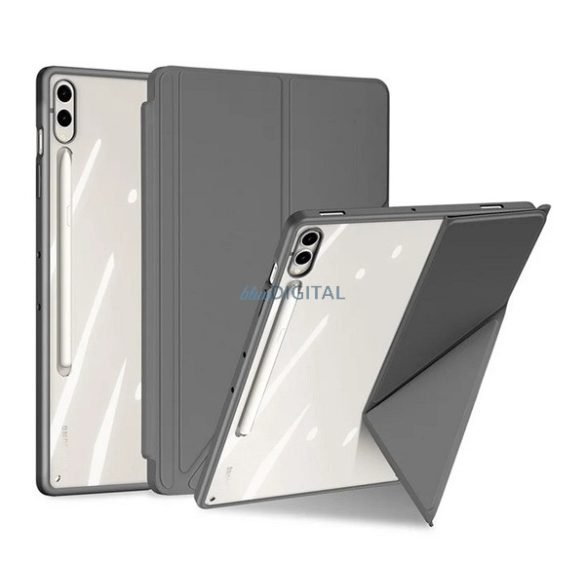 DUX DUCIS MAGI ORIGAMI tok álló, bőr hatású (aktív FLIP, oldalra nyíló, TRIFOLD, asztali tartó, ceruza tartó) SZÜRKE Samsung Galaxy Tab S10 Plus LTE (SM-X826B), Galaxy Tab S10 Plus WIFI (SM