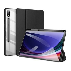 DUX DUCIS TOBY tok álló, bőr hatású (aktív FLIP, oldalra nyíló, TRIFOLD, asztali tartó, ceruza tartó) FEKETE Samsung Galaxy Tab S10 Plus LTE (SM-X826B), Galaxy Tab S10 Plus WIFI (SM-X820)