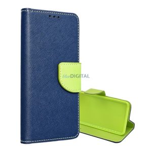 Tok álló, bőr hatású (FLIP, oldalra nyíló, asztali tartó, kártyazseb, textil hatás) KÉK/ZÖLD Xiaomi Redmi 14C 4G
