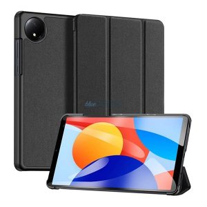 DUX DUCIS DOMO tok álló, bőr hatású (aktív FLIP, oldalra nyíló, TRIFOLD, asztali tartó, textil minta) FEKETE Xiaomi Redmi Pad SE 8.7