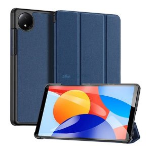 DUX DUCIS DOMO tok álló, bőr hatású (aktív FLIP, oldalra nyíló, TRIFOLD, asztali tartó, textil minta) SÖTÉTKÉK Xiaomi Redmi Pad SE 8.7