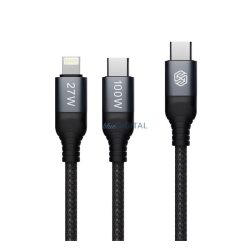   NILLKIN DUALPOWER adatkábel 2in1 (Type-C - lightning/Type-C, 100W, PD gyorstöltő 3.0, 100cm, cipőfűző) FEKETE