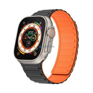 Pótszíj (egyedi méret, kicsi, szilikon, 3D, mágneses) FEKETE/NARANCSSÁRGA Apple Watch Series 10 42mm, Watch Series 5 40mm, Watch Series 4 40mm