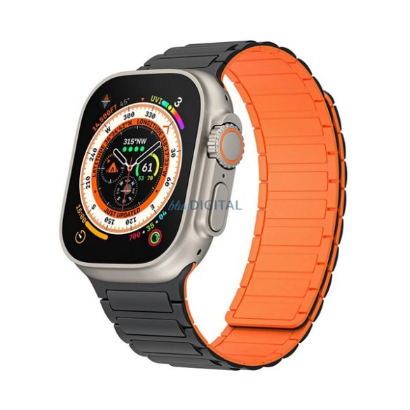 Pótszíj (egyedi méret, kicsi, szilikon, 3D, mágneses) FEKETE/NARANCSSÁRGA Apple Watch Series 10 42mm, Watch Series 5 40mm, Watch Series 4 40mm