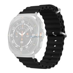   Pótszíj (egyedi méret, szilikon, állítható, hullám) FEKETE Samsung Galaxy Watch Ultra eSIM 47mm (SM-L705)