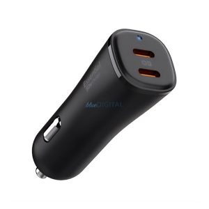 SPIGEN EV502 ARCSTATION autós töltő 2 Type-C aljzat (50W, PD gyorstöltő 3.0) FEKETE