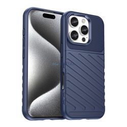   Szilikon telefonvédő (ütésállóság, csíkos, dombor minta) SÖTÉTKÉK Apple iPhone 16 Pro 5G