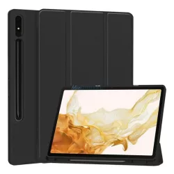   Tok álló, bőr hatású (aktív FLIP, oldalra nyíló, TRIFOLD, asztali tartó, ceruza tartó) FEKETE Samsung Galaxy Tab S10 Plus LTE (SM-X826B), Galaxy Tab S10 Plus WIFI (SM-X820)