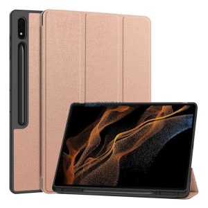 Tok álló, bőr hatású (aktív FLIP, oldalra nyíló, TRIFOLD, asztali tartó, ceruza tartó) ROZÉARANY Samsung Galaxy Tab S10 Ultra LTE (SM-X926B), Galaxy Tab S10 Ultra WIFI (SM-X920)