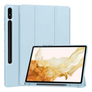 Tok álló, bőr hatású (aktív FLIP, oldalra nyíló, TRIFOLD, asztali tartó, ceruza tartó) VILÁGOSKÉK Samsung Galaxy Tab S10 Plus LTE (SM-X826B), Galaxy Tab S10 Plus WIFI (SM-X820)