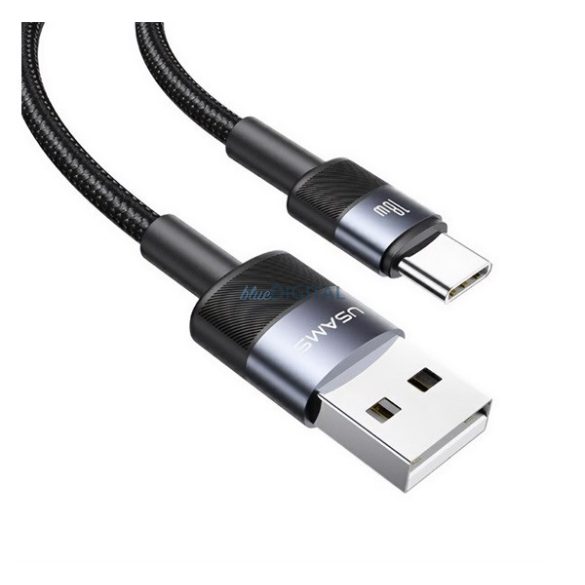 USAMS SY adatkábel (USB - Type-C, 6A, PD gyorstöltő, 120cm, cipőfűző) FEKETE