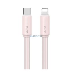   USAMS YU adatkábel (Type-C - lightning, 30W, gyorstöltő, 100cm, cipőfűző) RÓZSASZÍN
