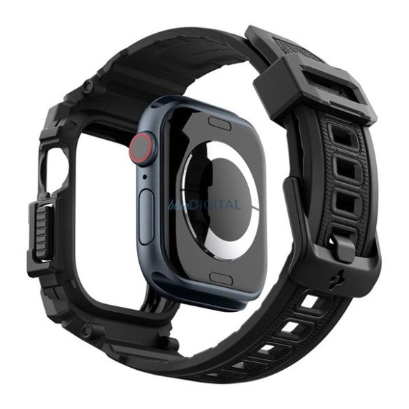 SPIGEN RUGGED ARMOR PRO pótszíj (egyedi méret, szilikon, ütésállóság + szilikon keret) FEKETE Apple Watch Series 10 46mm