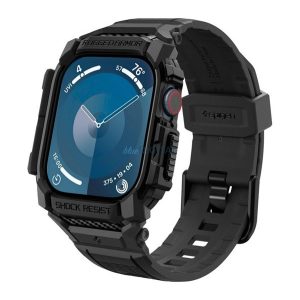 SPIGEN RUGGED ARMOR PRO pótszíj (egyedi méret, szilikon, ütésállóság + szilikon keret) FEKETE Apple Watch Series 10 42mm