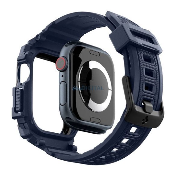 SPIGEN RUGGED ARMOR PRO pótszíj (egyedi méret, szilikon, ütésállóság + szilikon keret) SÖTÉTKÉK Apple Watch Series 10 46mm