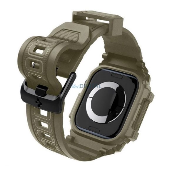 SPIGEN RUGGED ARMOR PRO pótszíj (egyedi méret, szilikon, ütésállóság + szilikon keret) SÖTÉTZÖLD Apple Watch Series 10 46mm