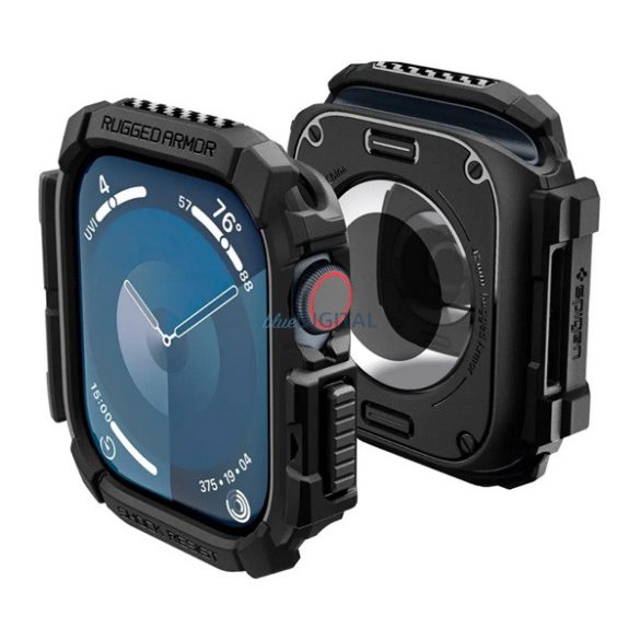 SPIGEN RUGGED ARMOR pótszíj (egyedi méret, szilikon + szilikon keret) FEKETE Apple Watch Series 10 42mm