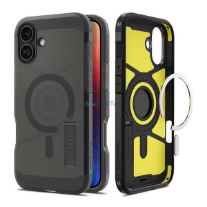 SPIGEN TOUGH ARMOR MAG műanyag telefonvédő (ütésállóság, matt, MagSafe,kitámasztó) FEKETE Apple iPhone 16 5G