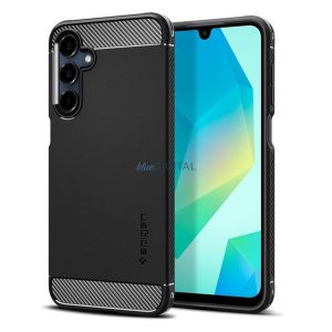 SPIGEN RUGGED ARMOR szilikon telefonvédő (ütésállóság, légpárnás sarok, karbon minta) FEKETE Samsung Galaxy A16 5G (SM-A166), Galaxy A16 4G (SM-A165)