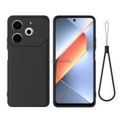   Szilikon telefonvédő (matt, mikrofiber plüss karcolásmentesítő belső, prémium + kézpánt) FEKETE Tecno Pova 6 Neo