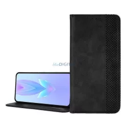   Tok álló, bőr hatású (FLIP, oldalra nyíló, asztali tartó, mozaik) FEKETE Tecno Pova 6 Neo